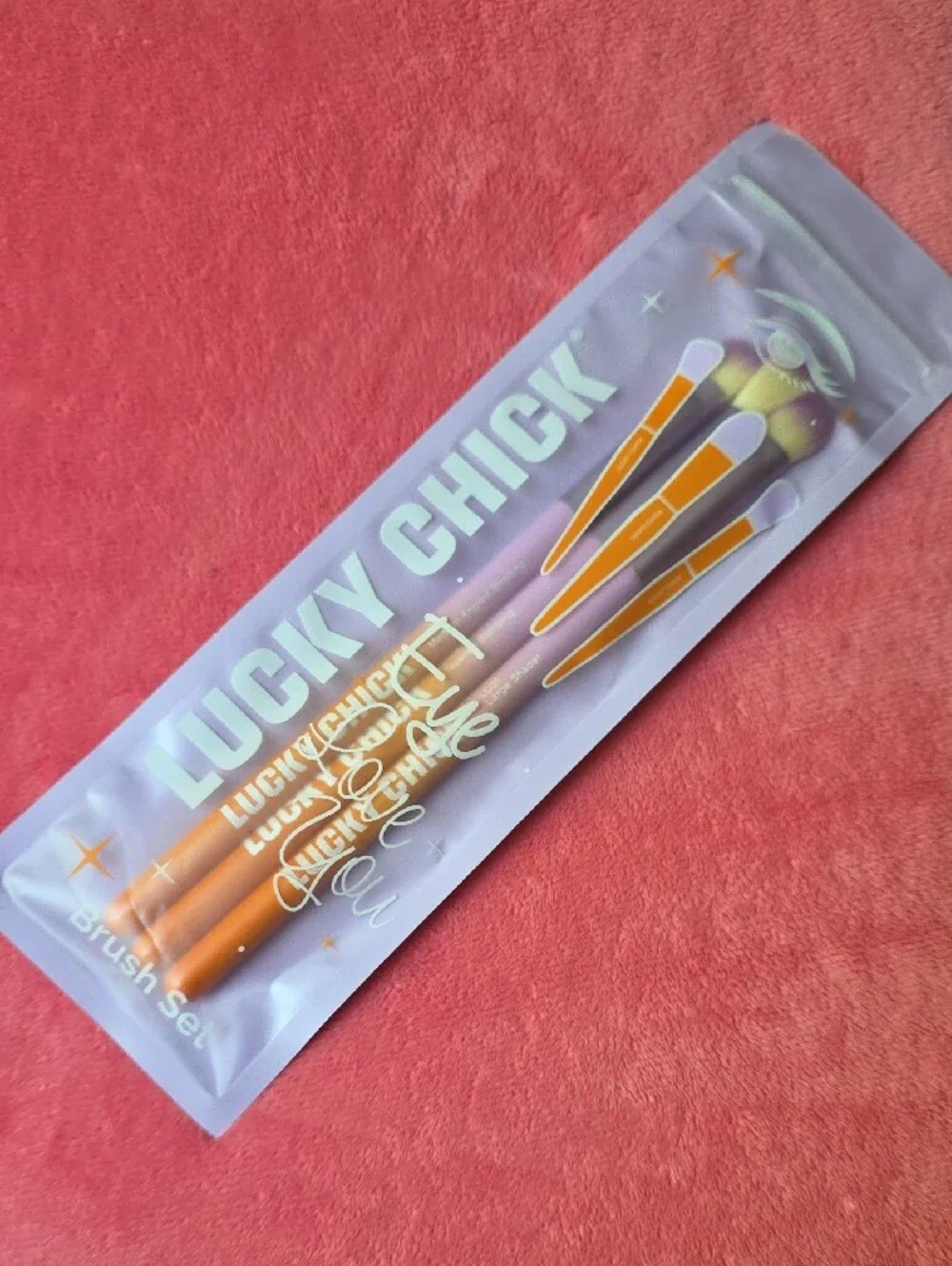 Lucky Chick Pink & Orange Eyeshadow Brush Set - 3 Pieces